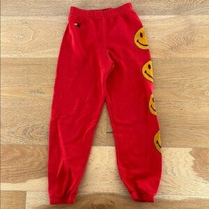 Aviator Nation Red Sweatpants with Yellow Smiley Faces